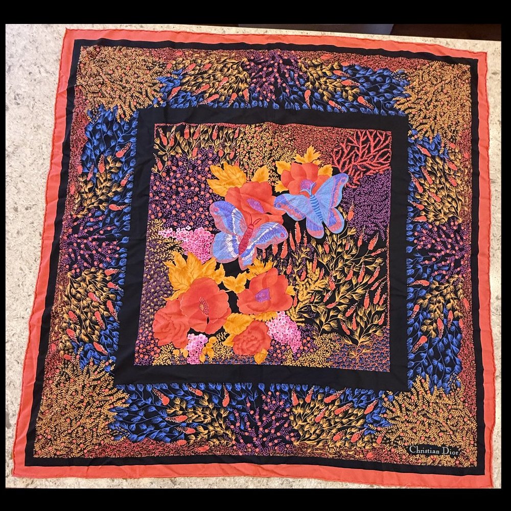 EUC CHRISTIAN DIOR BUTTERFLY PRINT SILK SCARF FLORAL